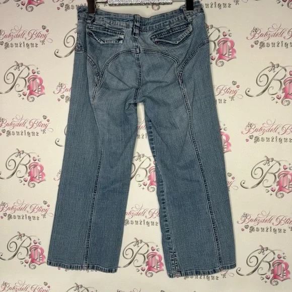 Tralia Soda Capri denim jeans with pink stitching, buckle belt, loops Y2K - Picture 4 of 12